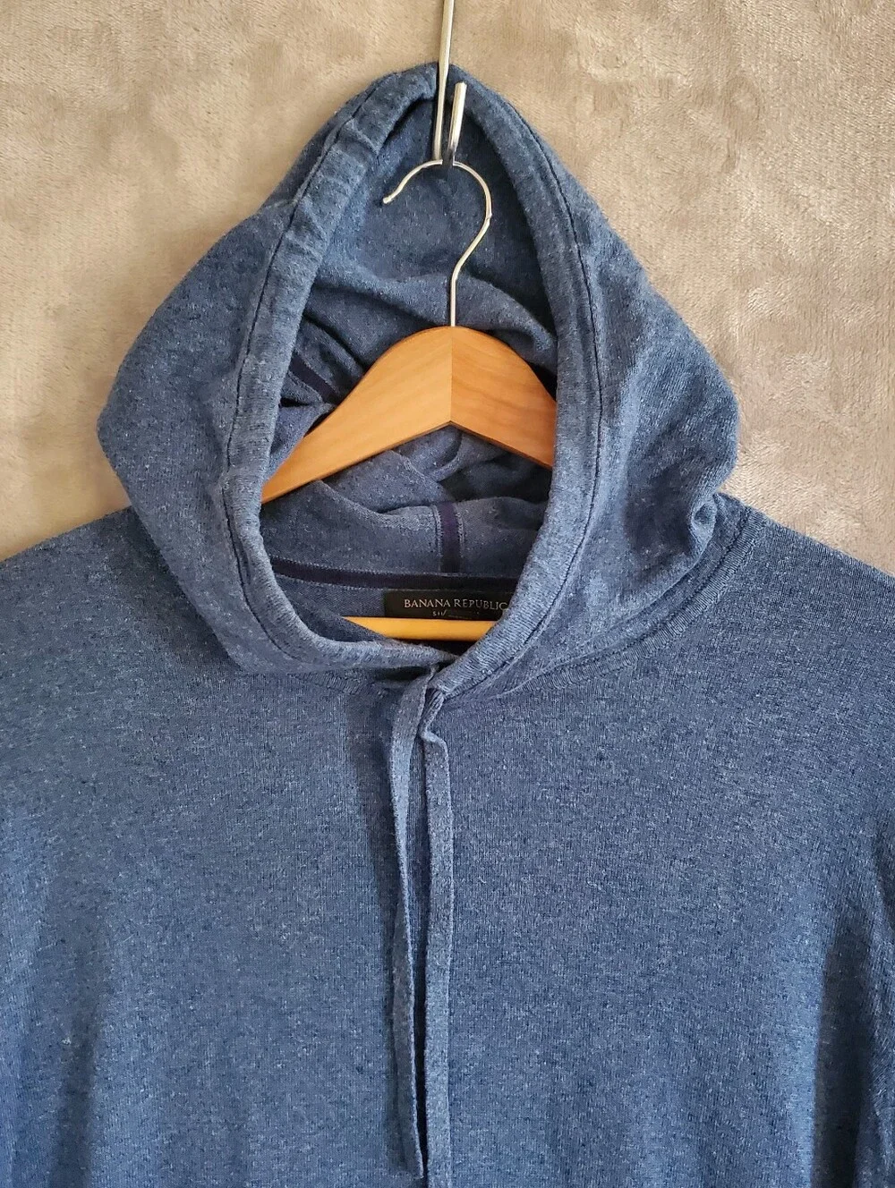 Banana Republic Silk Linen Hoodie Men's L Blue Casual Quiet Luxury Pullover